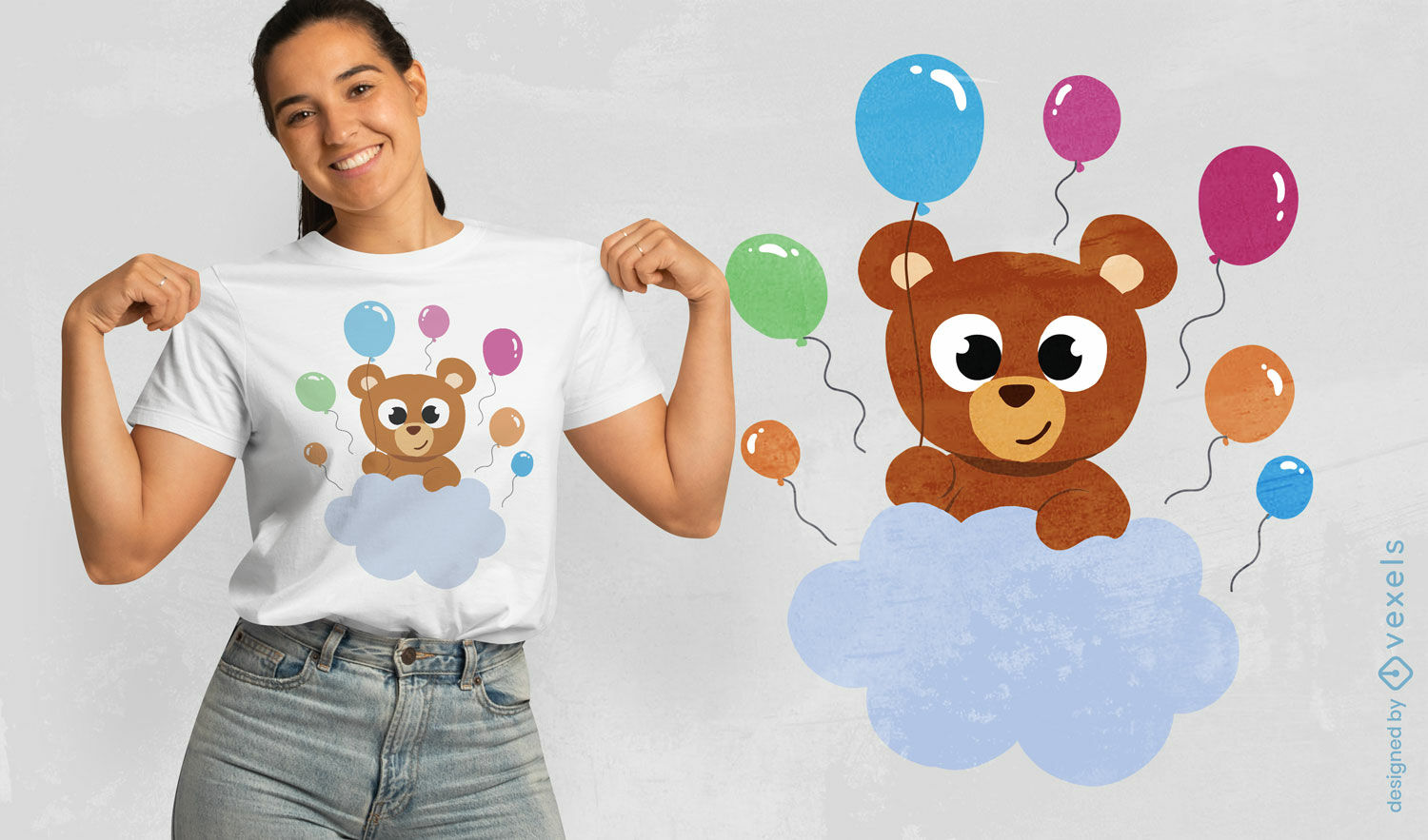 Diseño de camiseta de oso de peluche con globos.