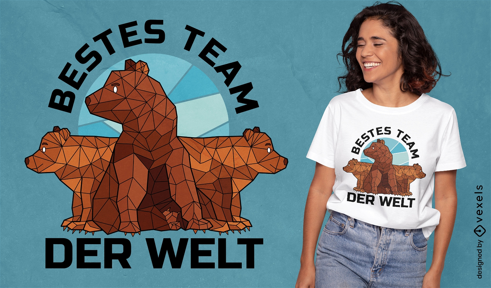 T-Shirt-Design mit polygonalen Tieren des Bärenteams
