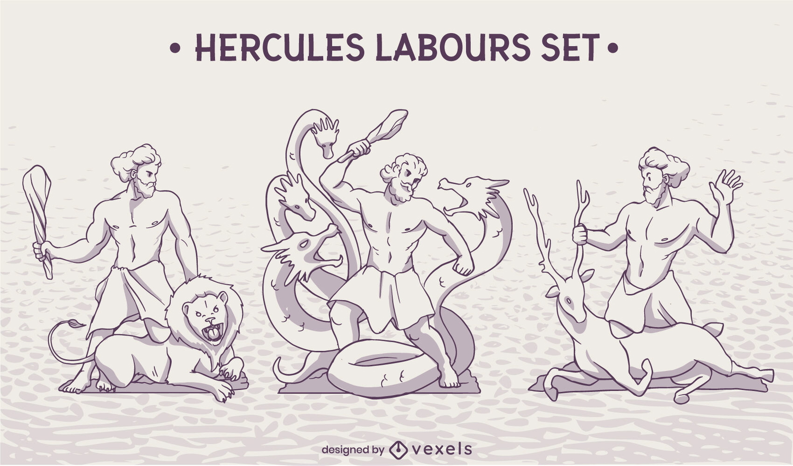 Conjunto de escenas de la mitología griega de Hércules