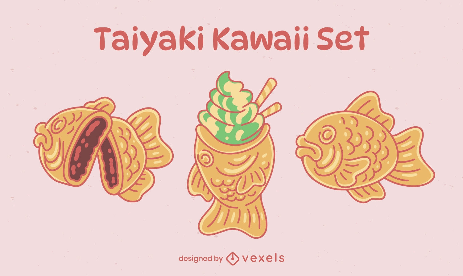 Conjunto de peixes fofos de comida japonesa Taiyaki