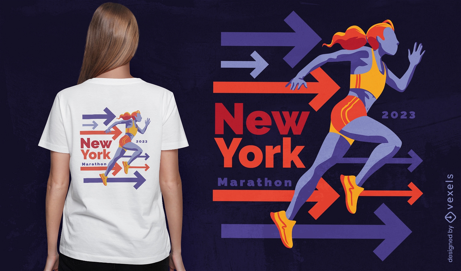 Design de camiseta de maratona de mulher correndo