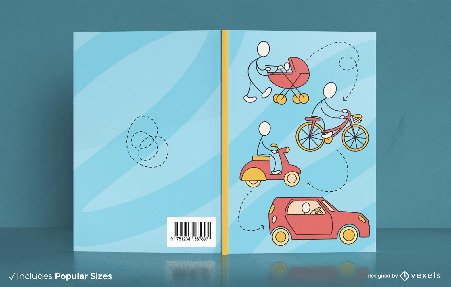 Diseño de portada de libro de evolución del transporte.