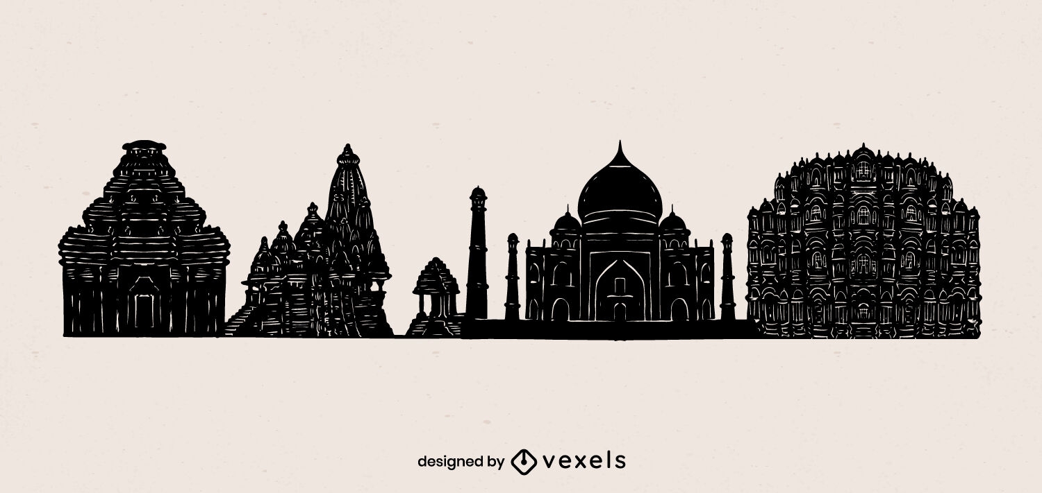 Indian city with monuments skyline cut out