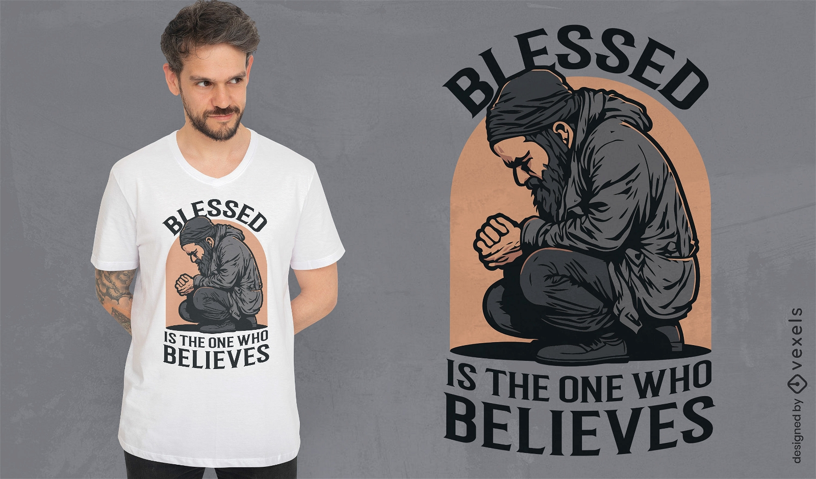 Design de camiseta de homem religioso rezando