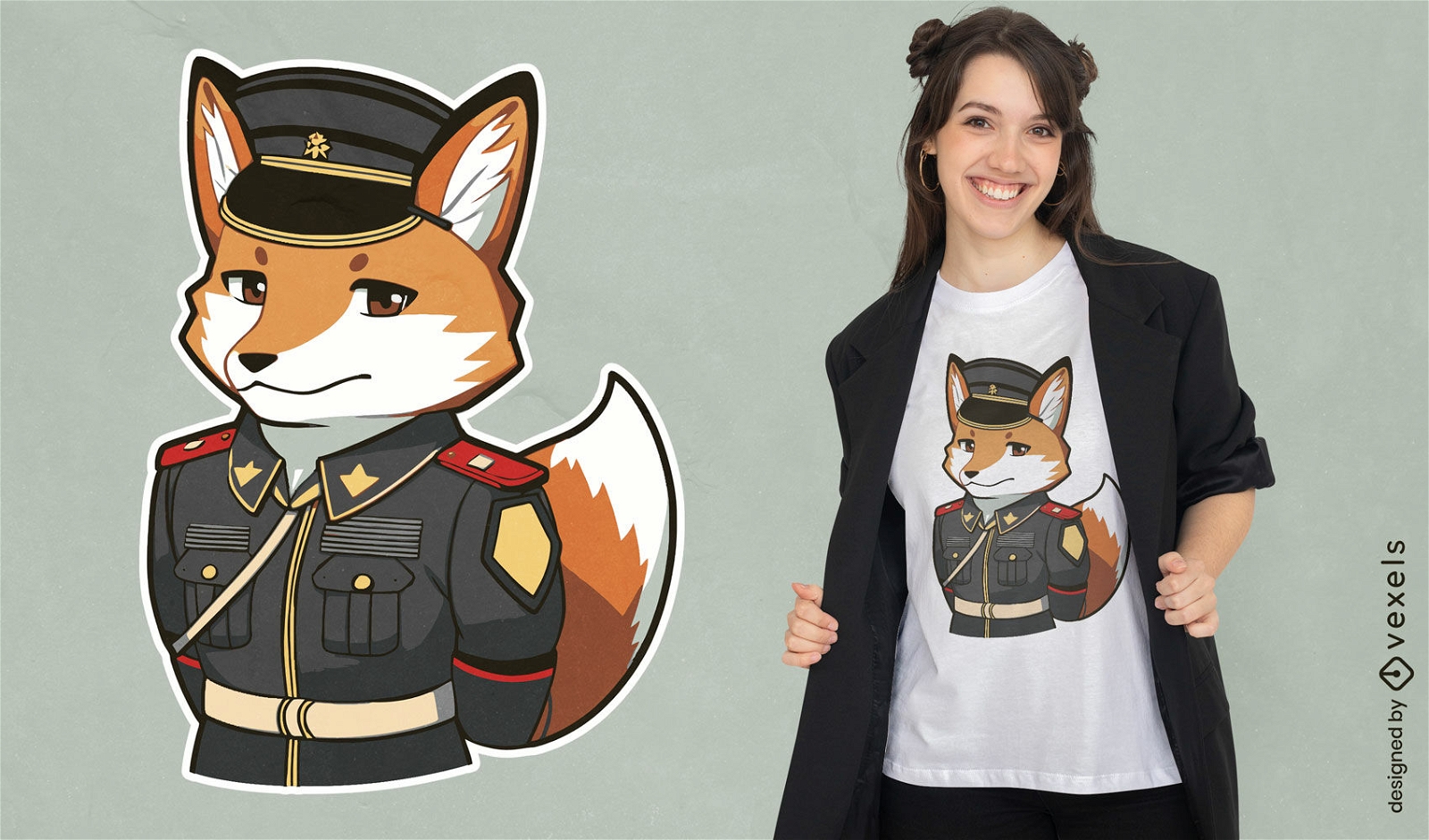 Diseño de camiseta de soldado animal zorro