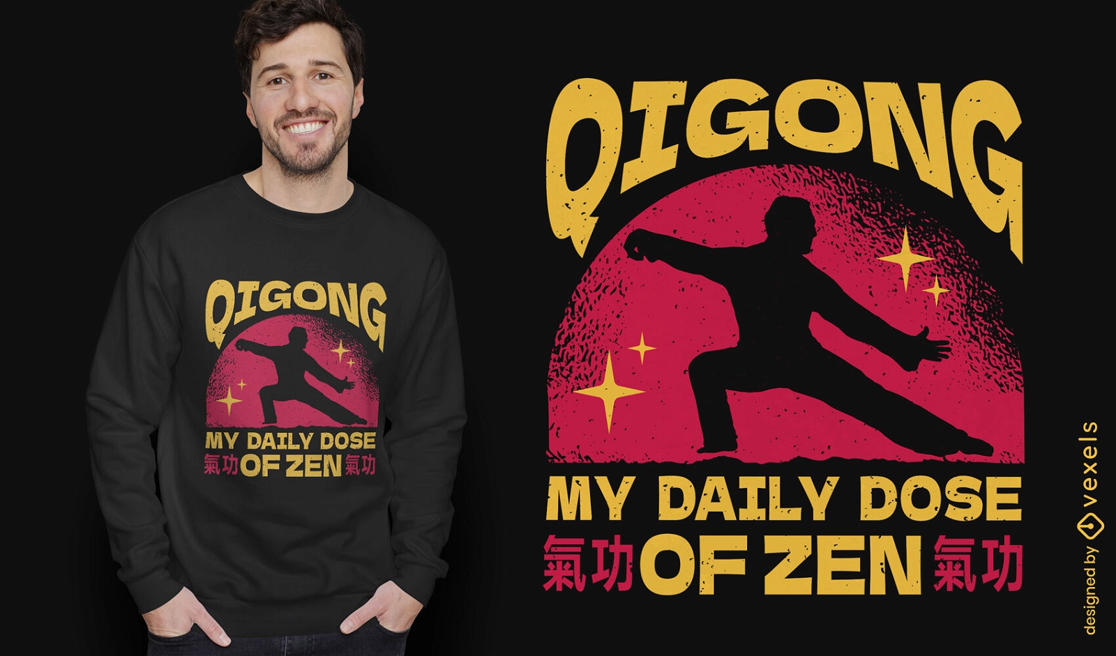 Dise?o de camiseta de pose de artes marciales Qigong.