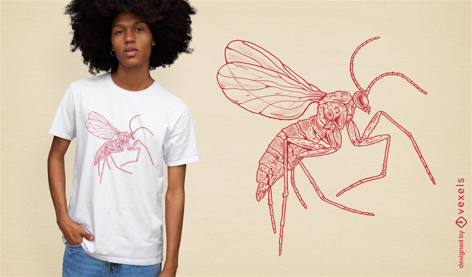 Diseño de camiseta de arte de línea de insecto de mosquito rojo