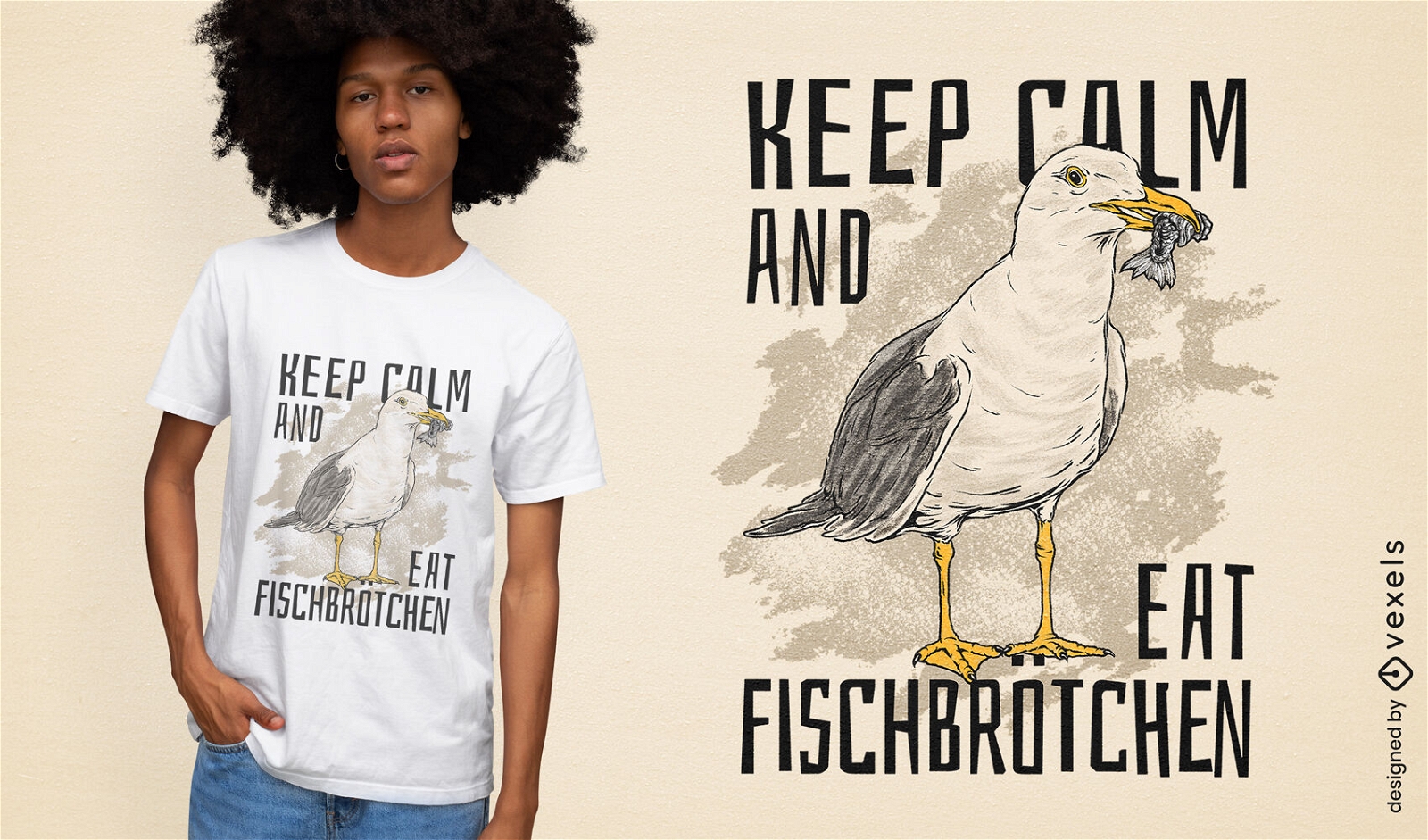 P?ssaro de gaivota comendo design de camiseta de peixe