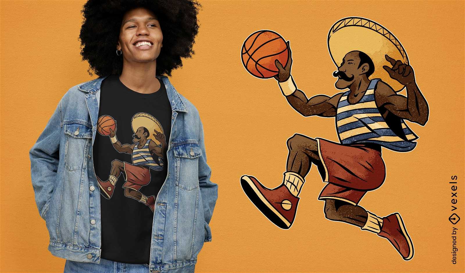Homem jogando basquete com design de camiseta sombrero