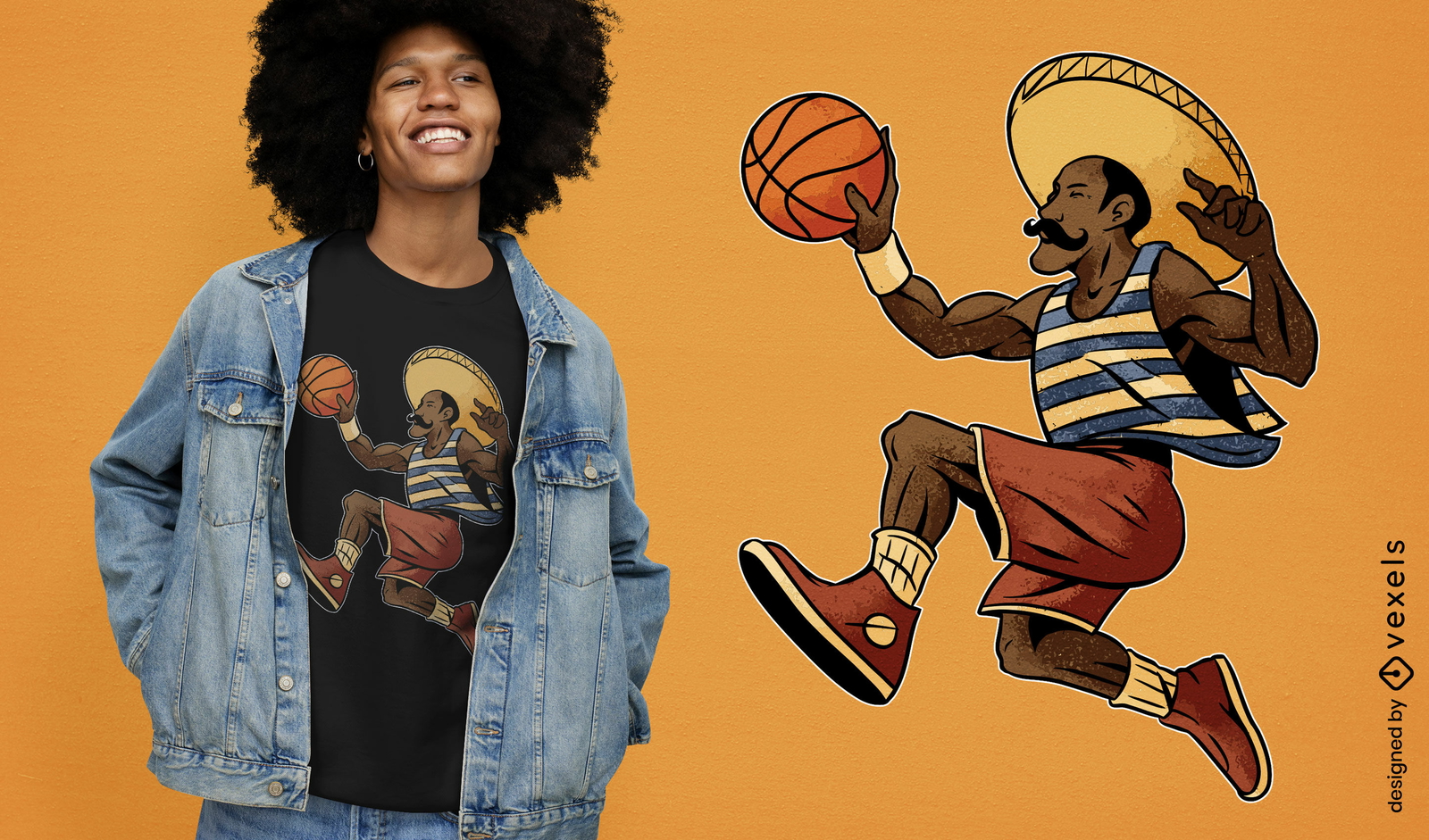 Man playing basketball with sombrero t-shirt design