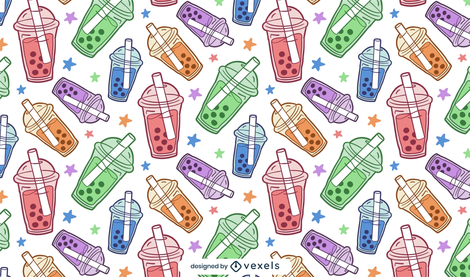 Bubble tea drink colorful pattern design
