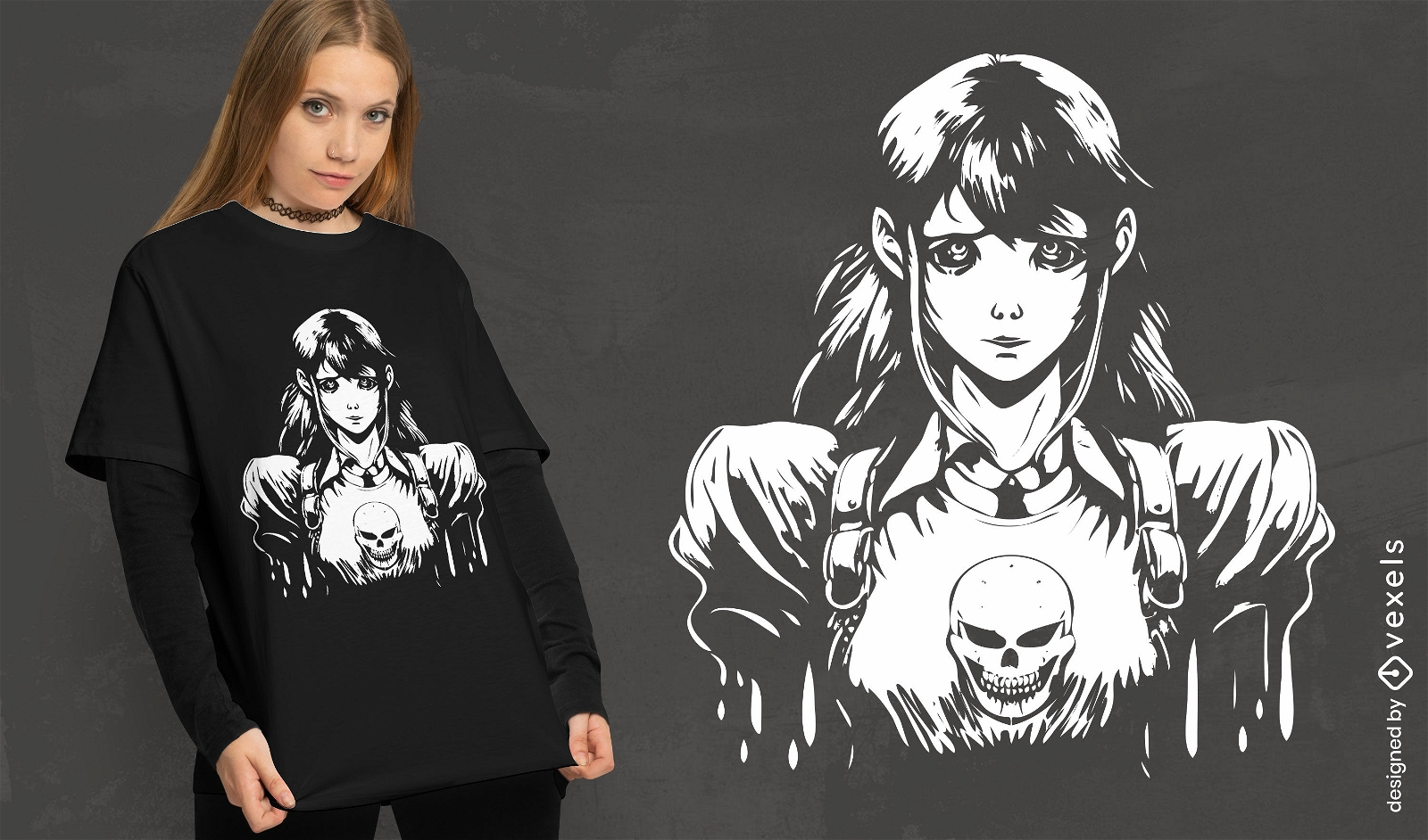Design de camiseta de menina de pesadelo de anime