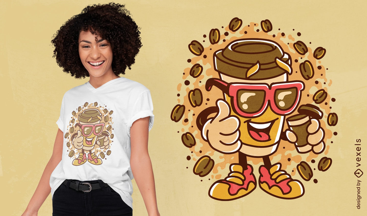 Design de camiseta feliz de xícara de café dos desenhos animados