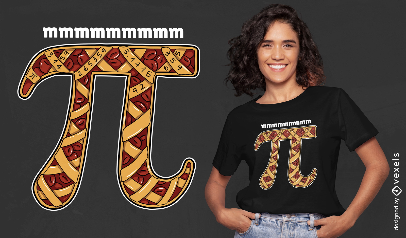 Pi símbolo pastel comida deliciosa diseño de camiseta