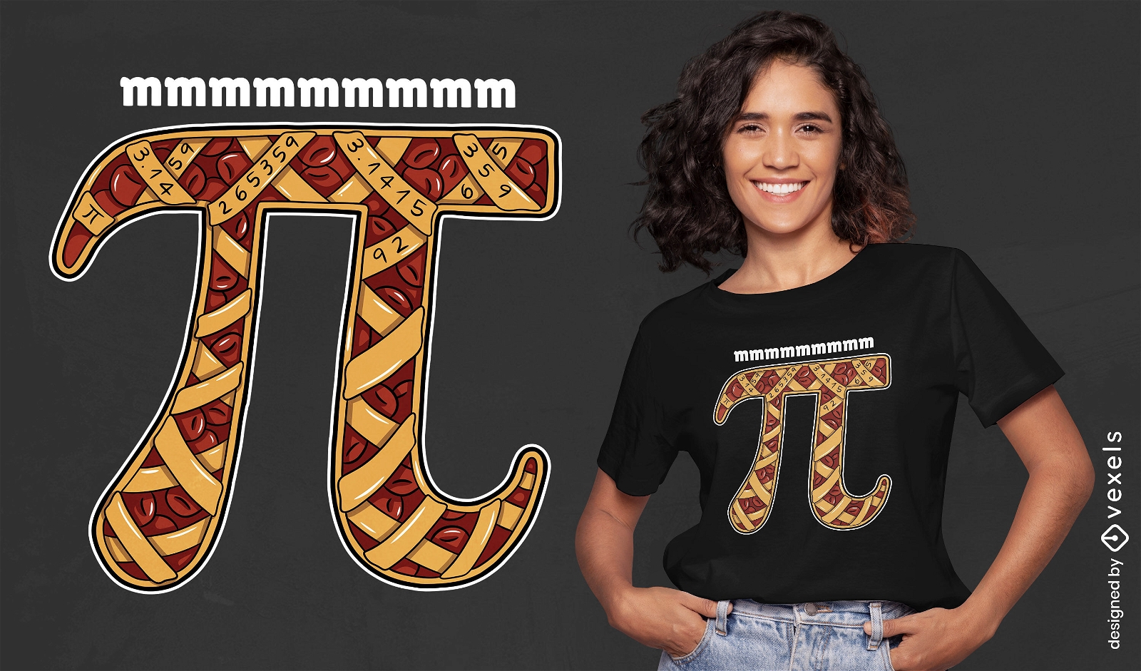 Pi-Symbol-Kuchen-T-Shirt-Design mit k?stlichem Essen