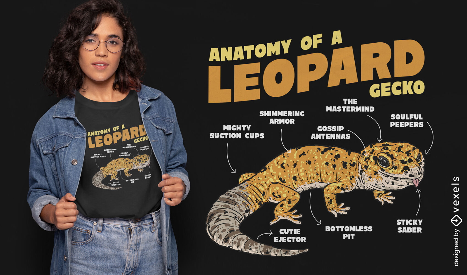 Diseño de camiseta de anatomía de gecko leopardo