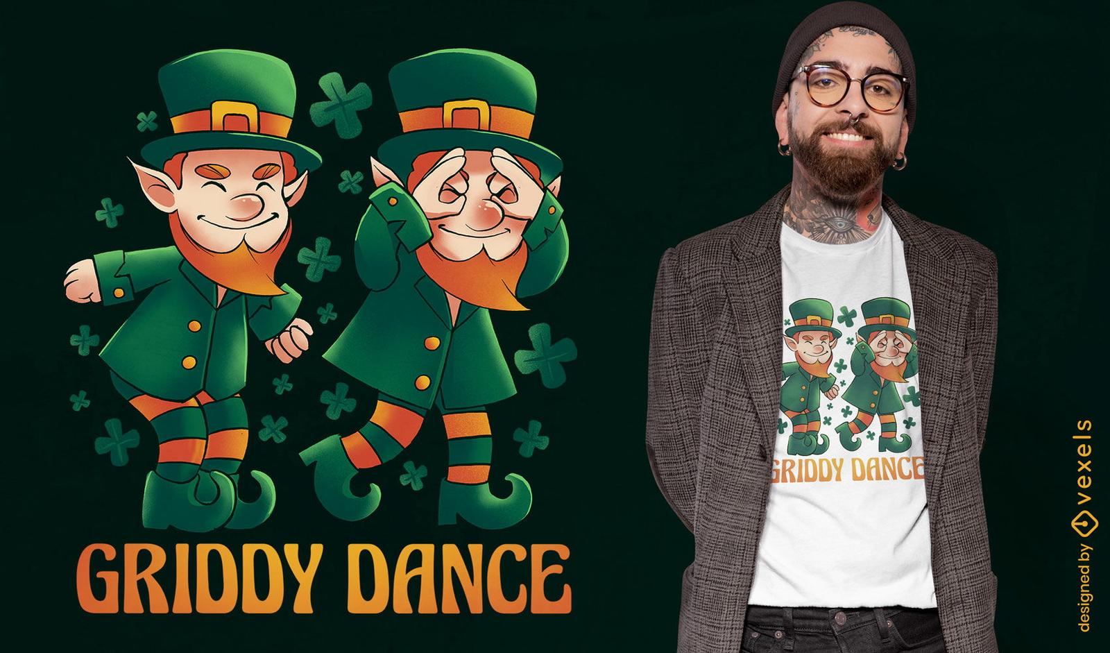 Diseño de camiseta de San Patricio con baile de duende.