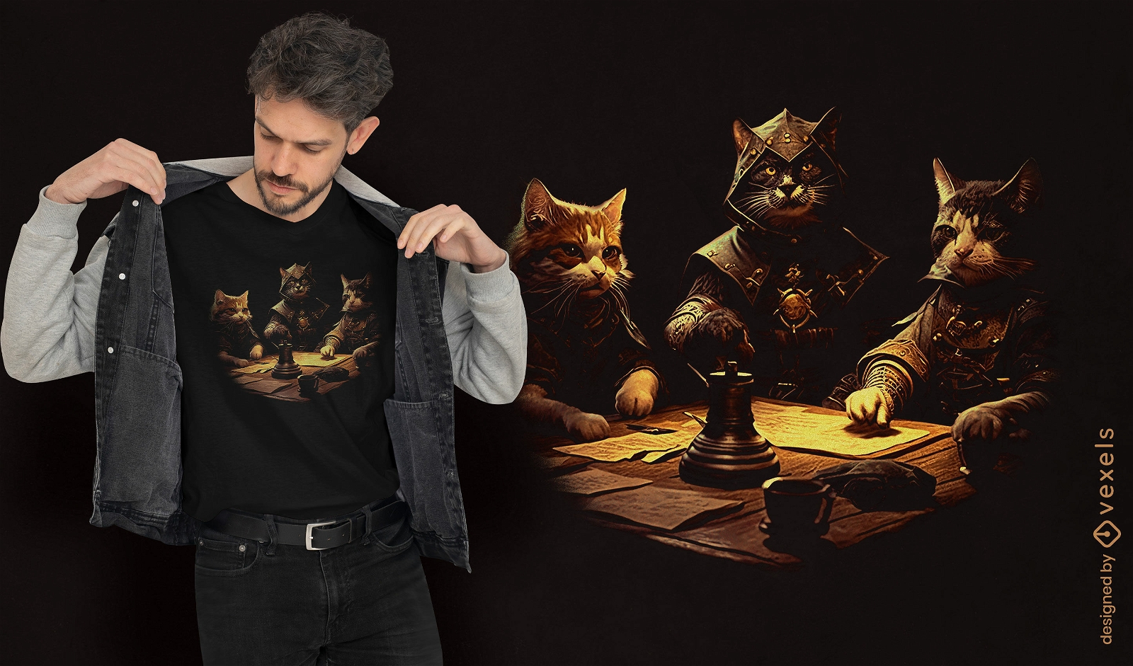 Diseño de camiseta de gatos RPG.