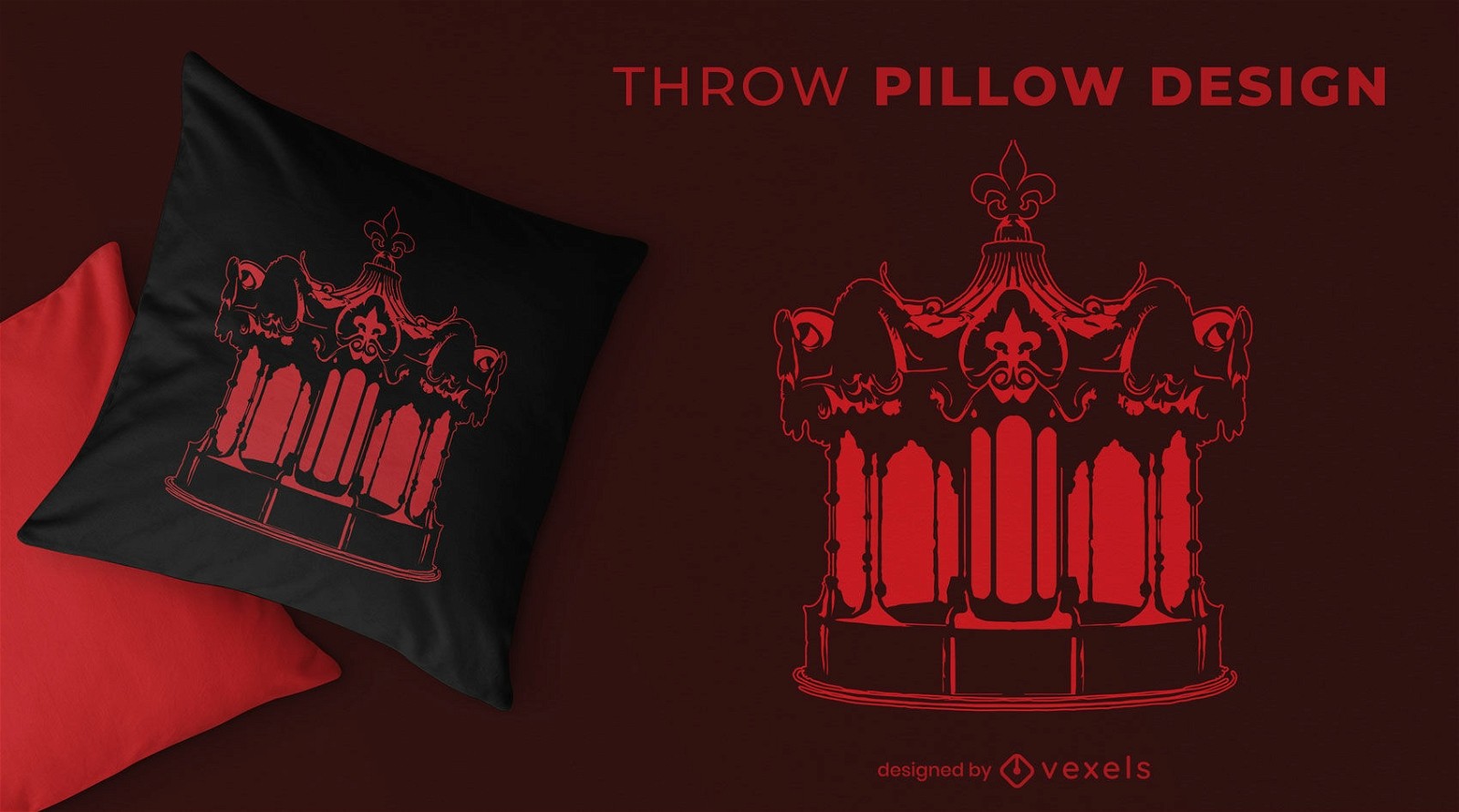 Red carousel carnival game throw pillow design