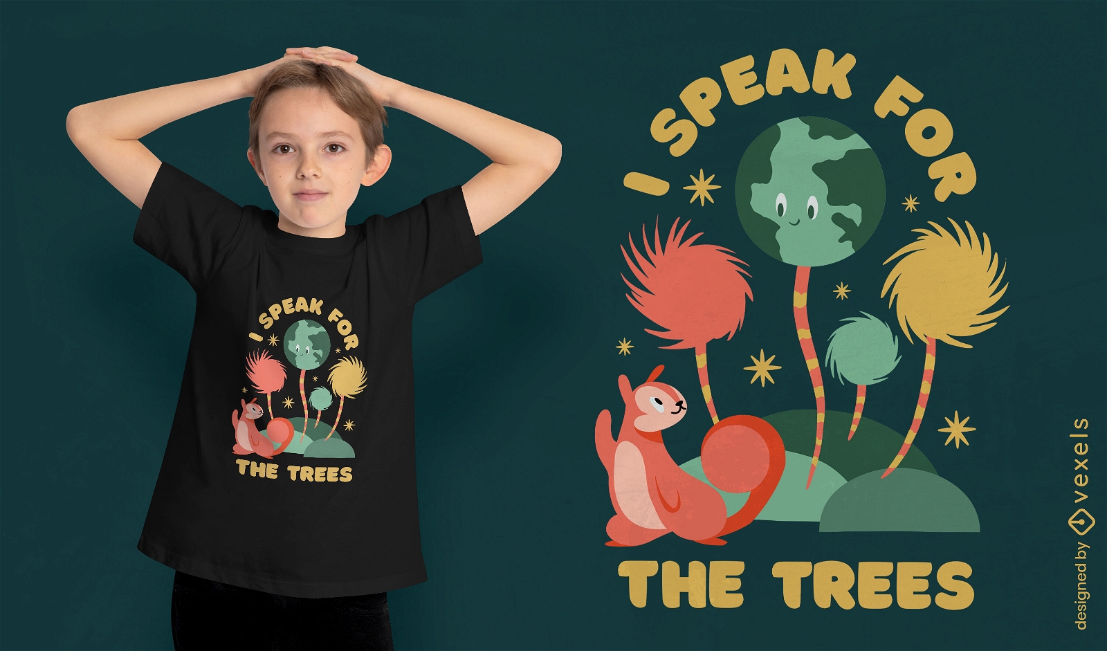Cute earth and squirrel t-shirt design