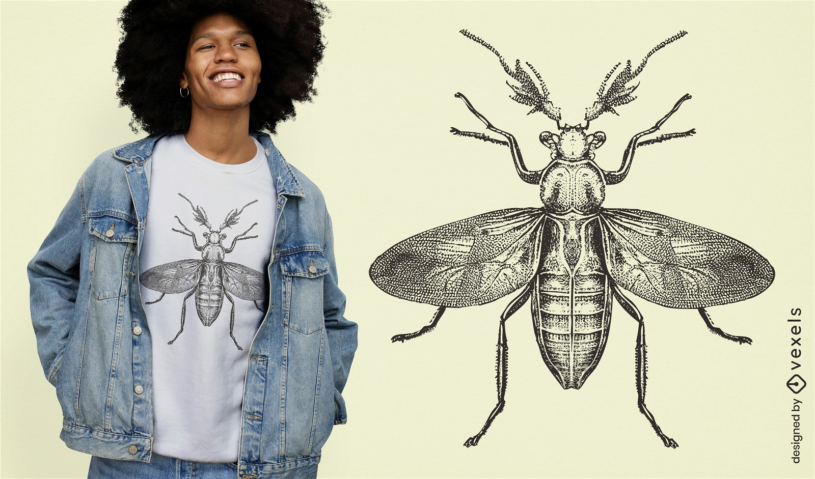 Diseño de camiseta realista de insecto alado.