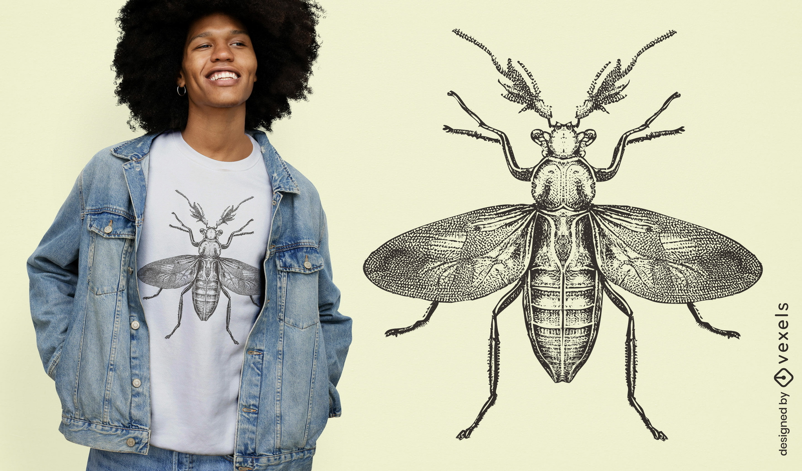 Realistisches T-Shirt-Design mit geflügelten Insekten