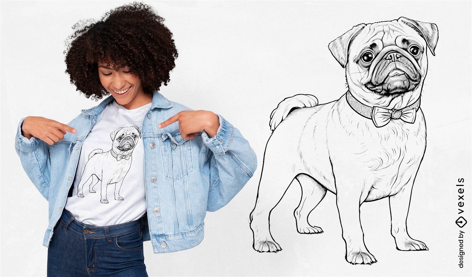 Encantador diseño de camiseta de perro pug.