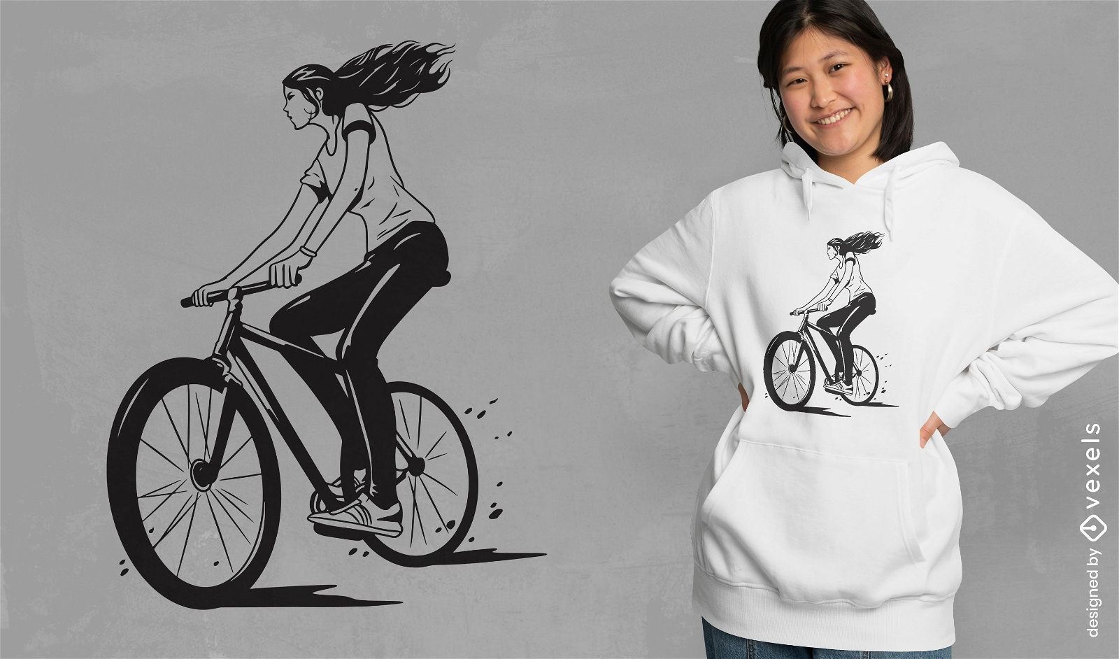 Chica en un diseño de camiseta de bicicleta.