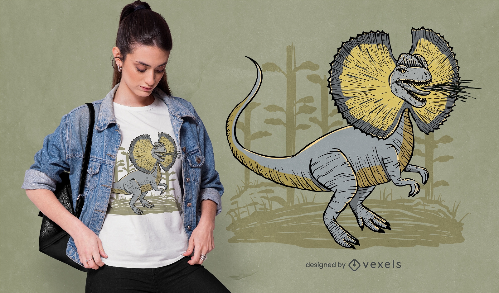 Design de camiseta do dinossauro Dilophosaurus