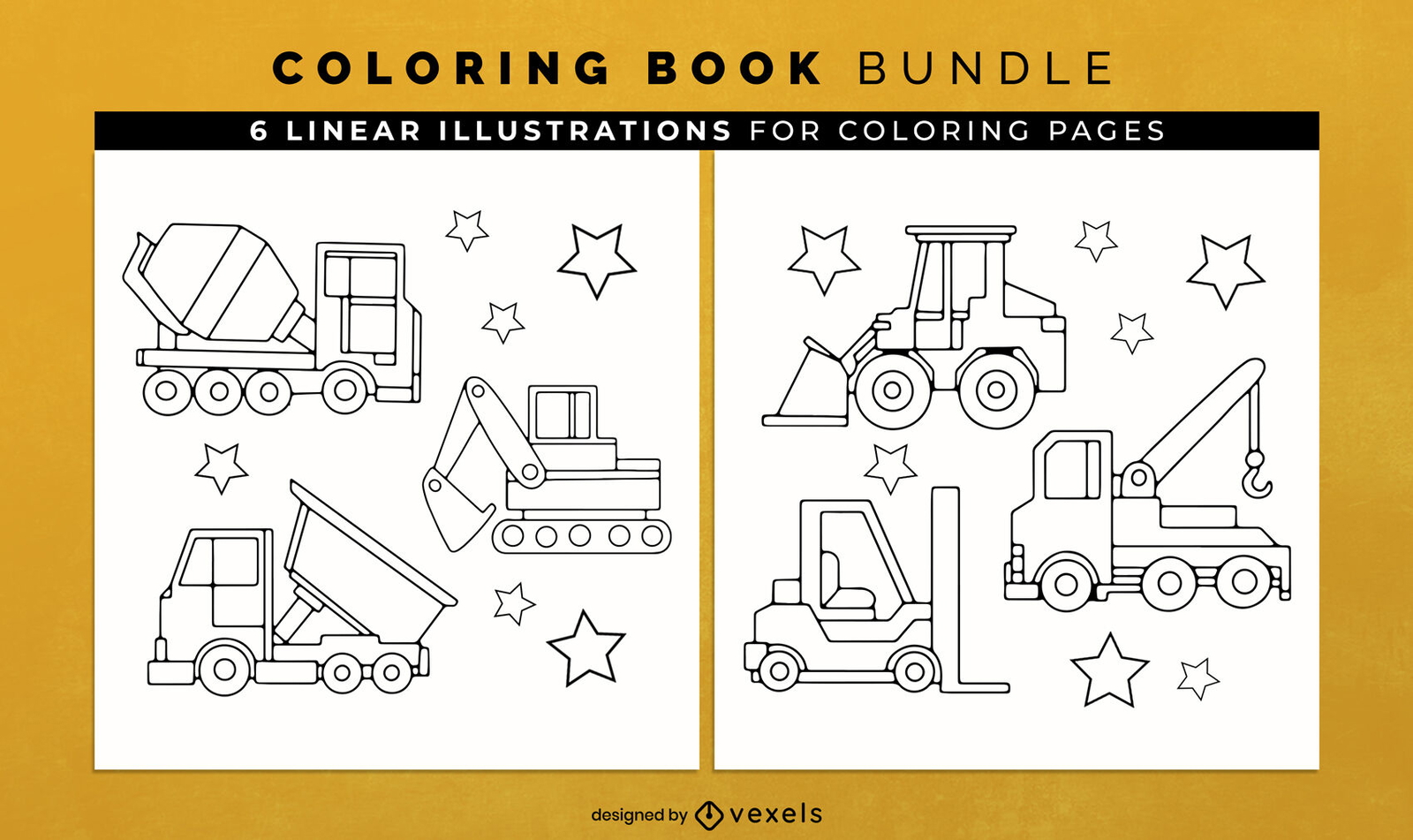 Páginas de design de livro para colorir de transporte de construção