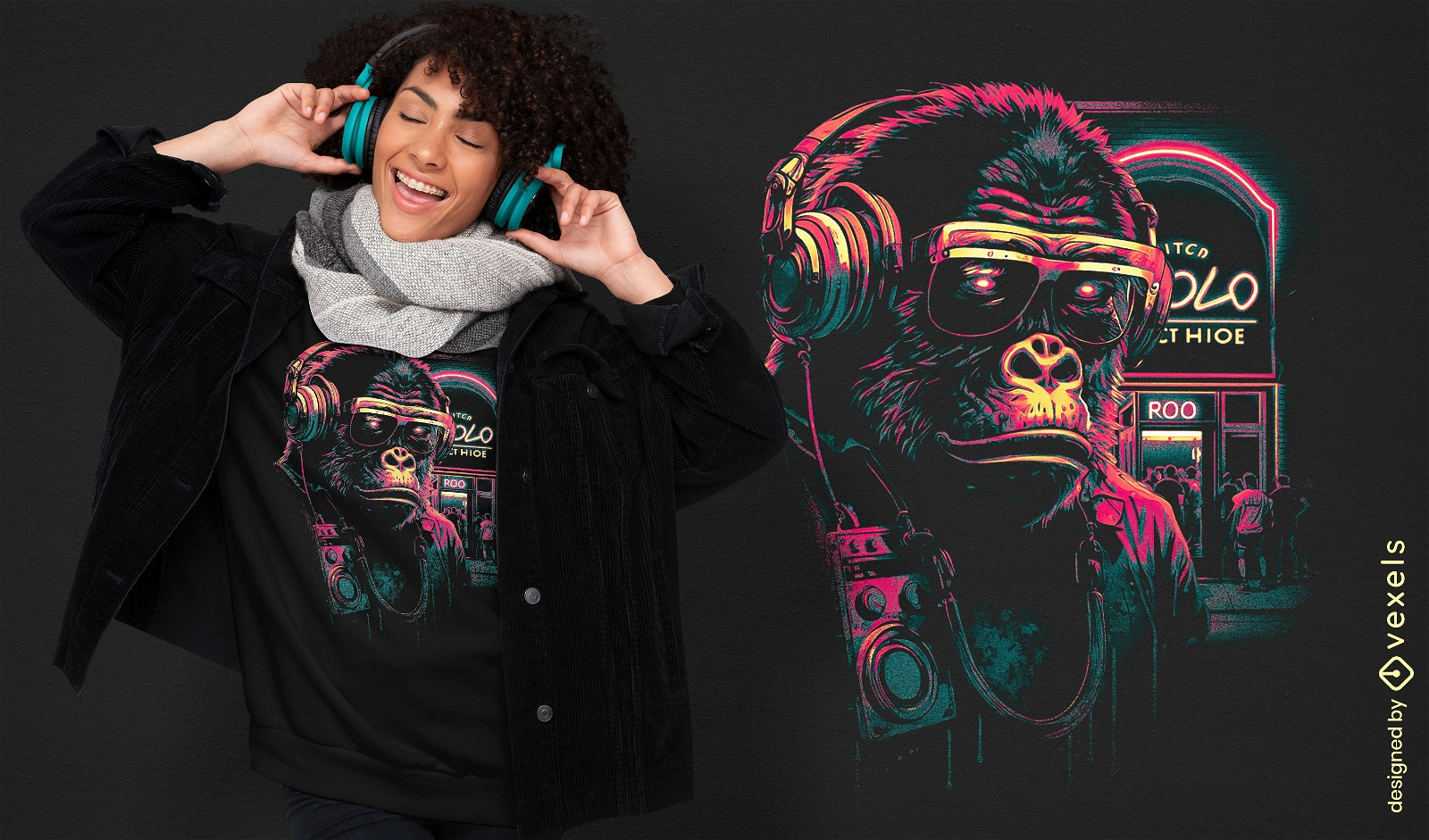 Neon gorilla t-shirt design