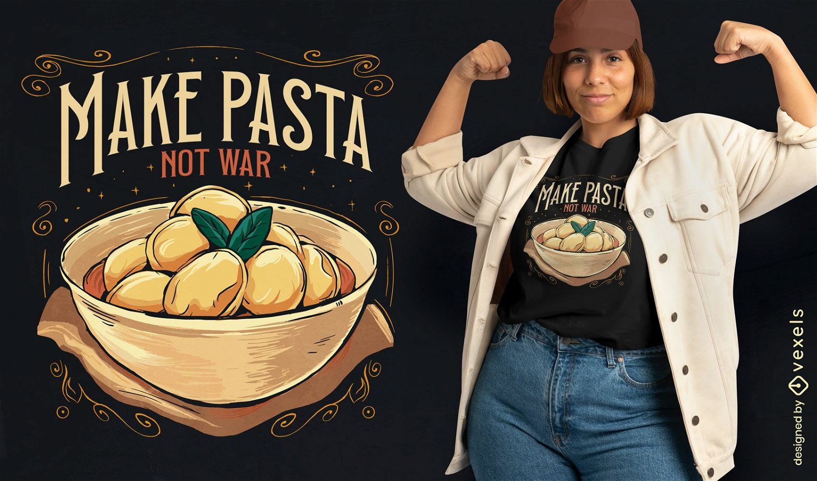 Haz un diseño de camiseta de pasta, no de guerra.