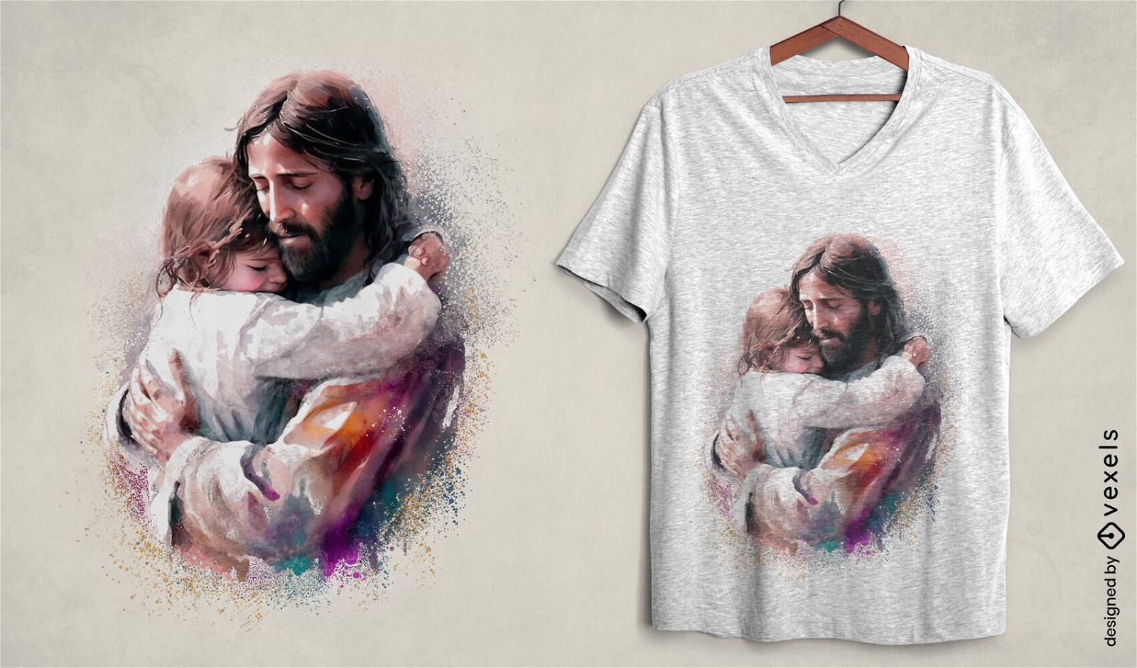 Diseño de camiseta de niño Jesús abrazando.