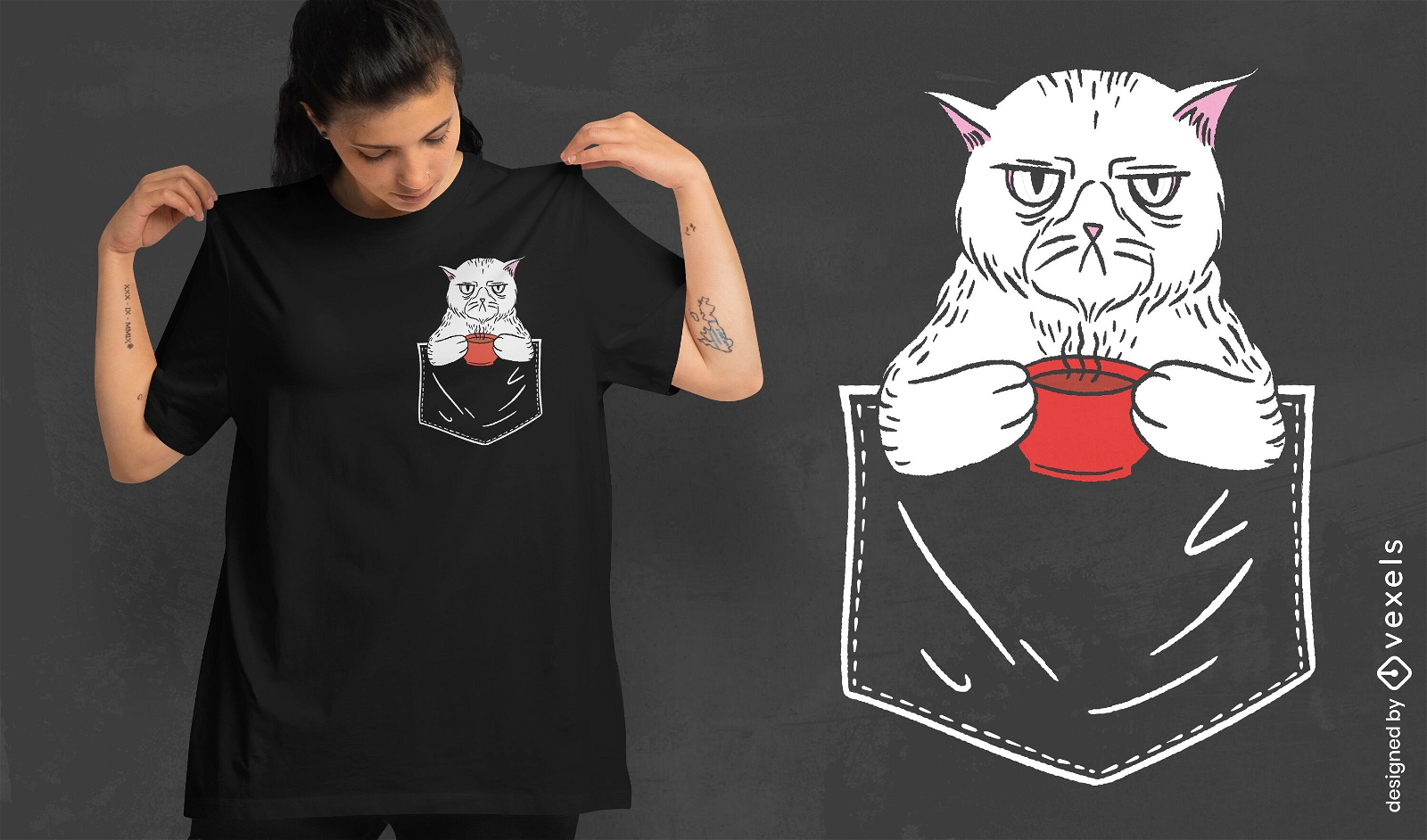 Angry cat with coffee t-shirt design