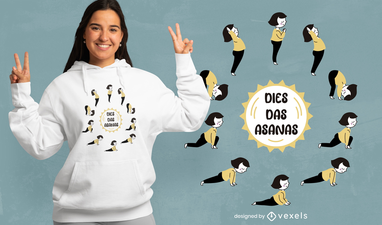 Design de camiseta de desenhos animados de evolução de garota de ioga