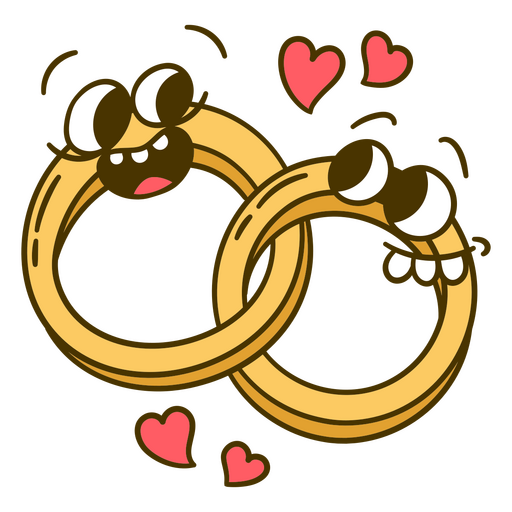 Two cartoon wedding rings with hearts on them PNG Design