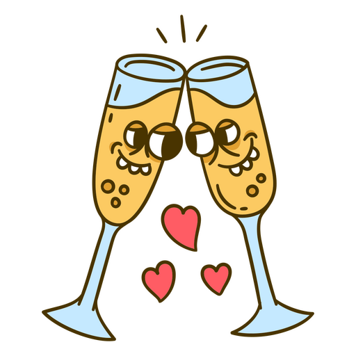 Two glasses of champagne with hearts on them PNG Design
