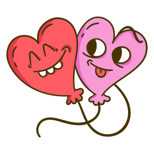 Dos globos de corazón de dibujos animados retro Diseño PNG