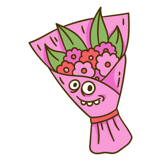 Pink bouquet of flowers with eyes on it PNG Design