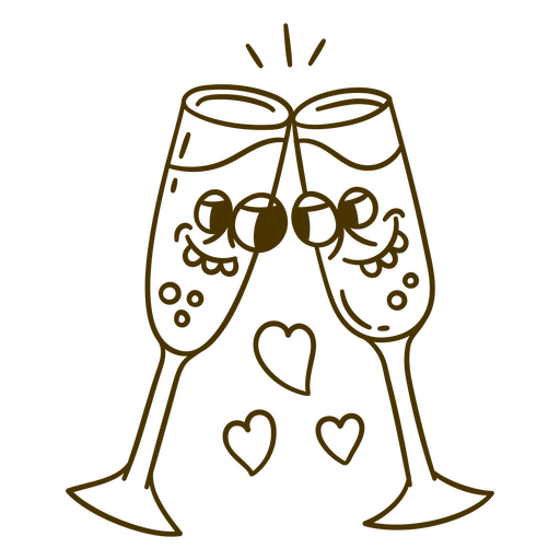 Dos copas de champán en dibujos animados de amor Diseño PNG