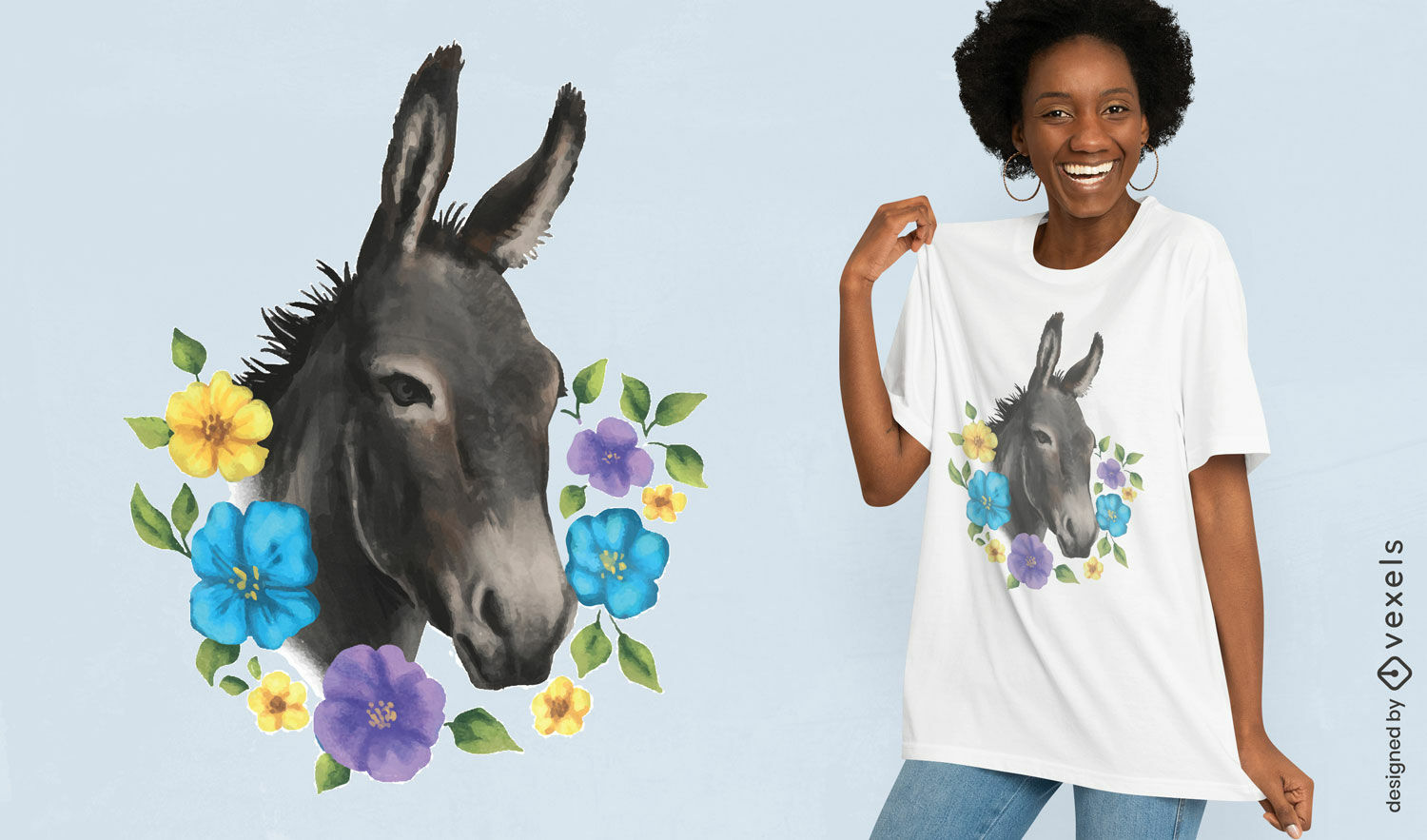 Burro animal con diseño de camiseta de flores.