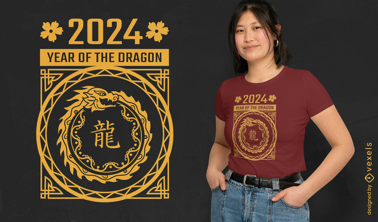 2024 año chino del diseño de la camiseta del dragón.