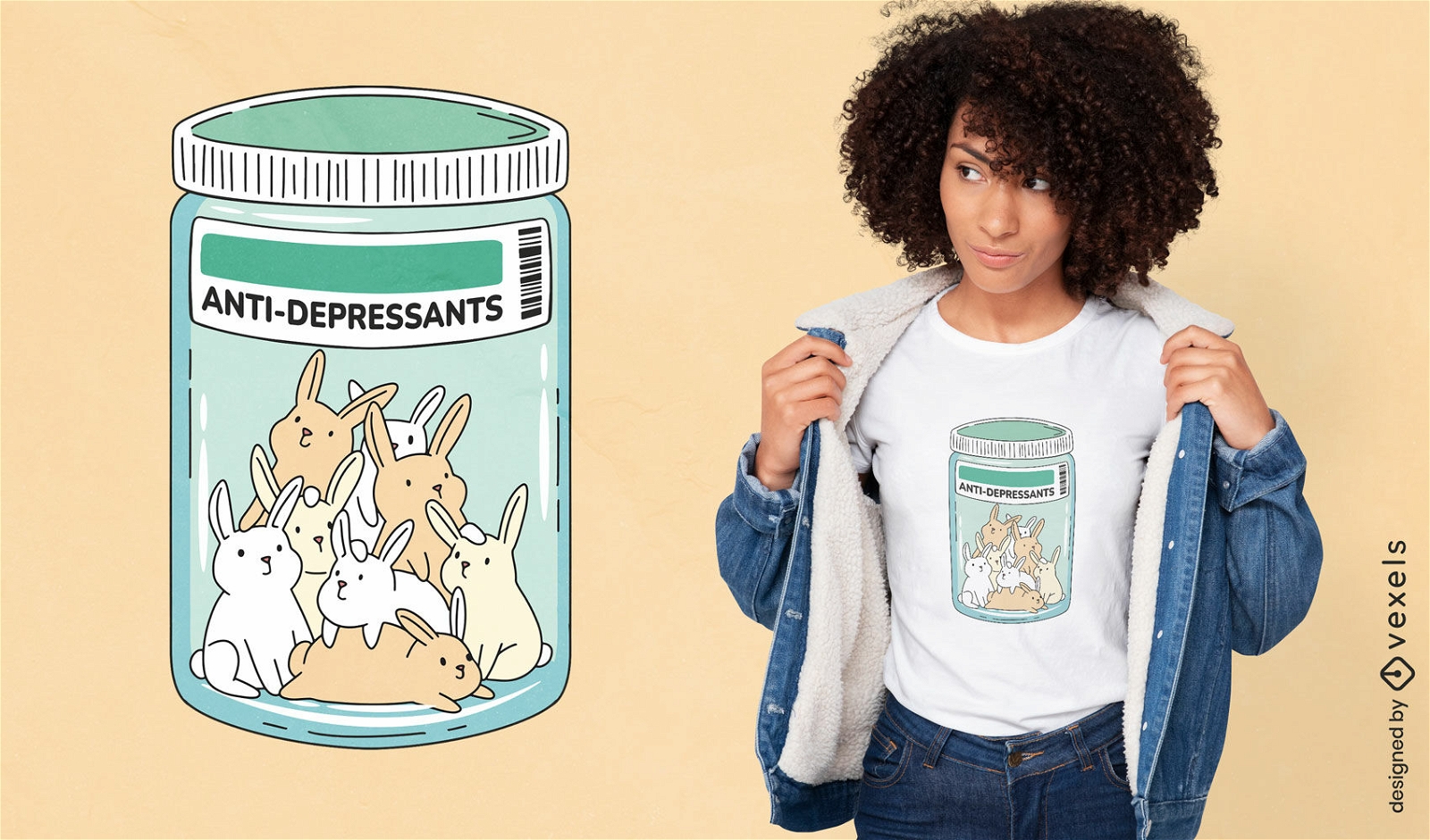 Coelhinhos fofos em um design de camiseta de jarra