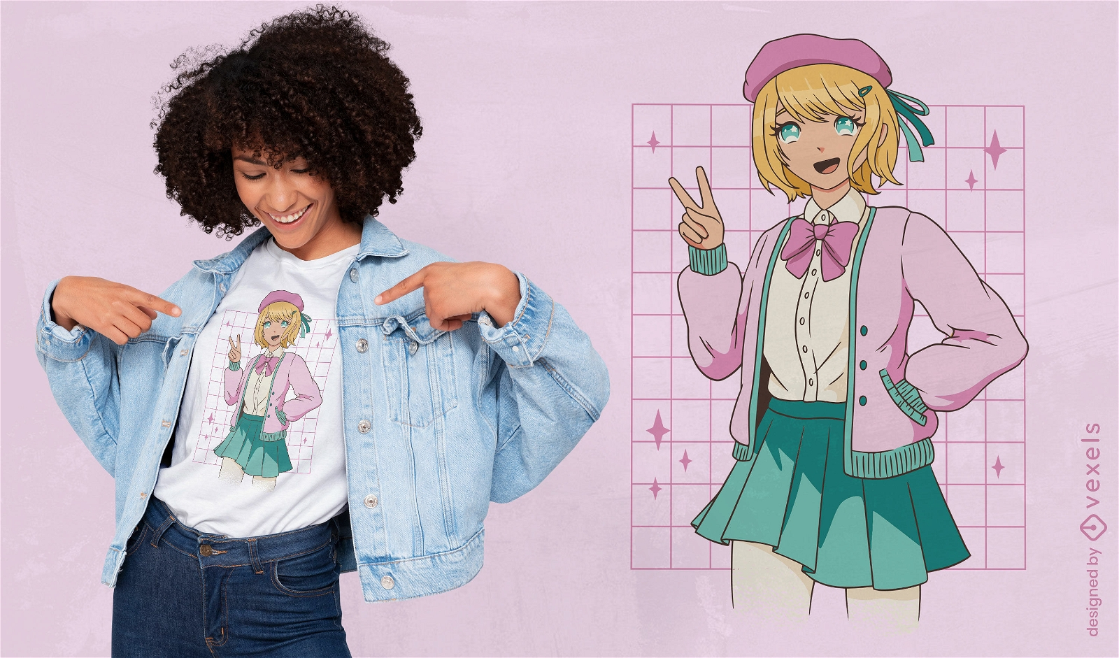 Blondes Anime-Mädchen im einheitlichen T-Shirt-Design
