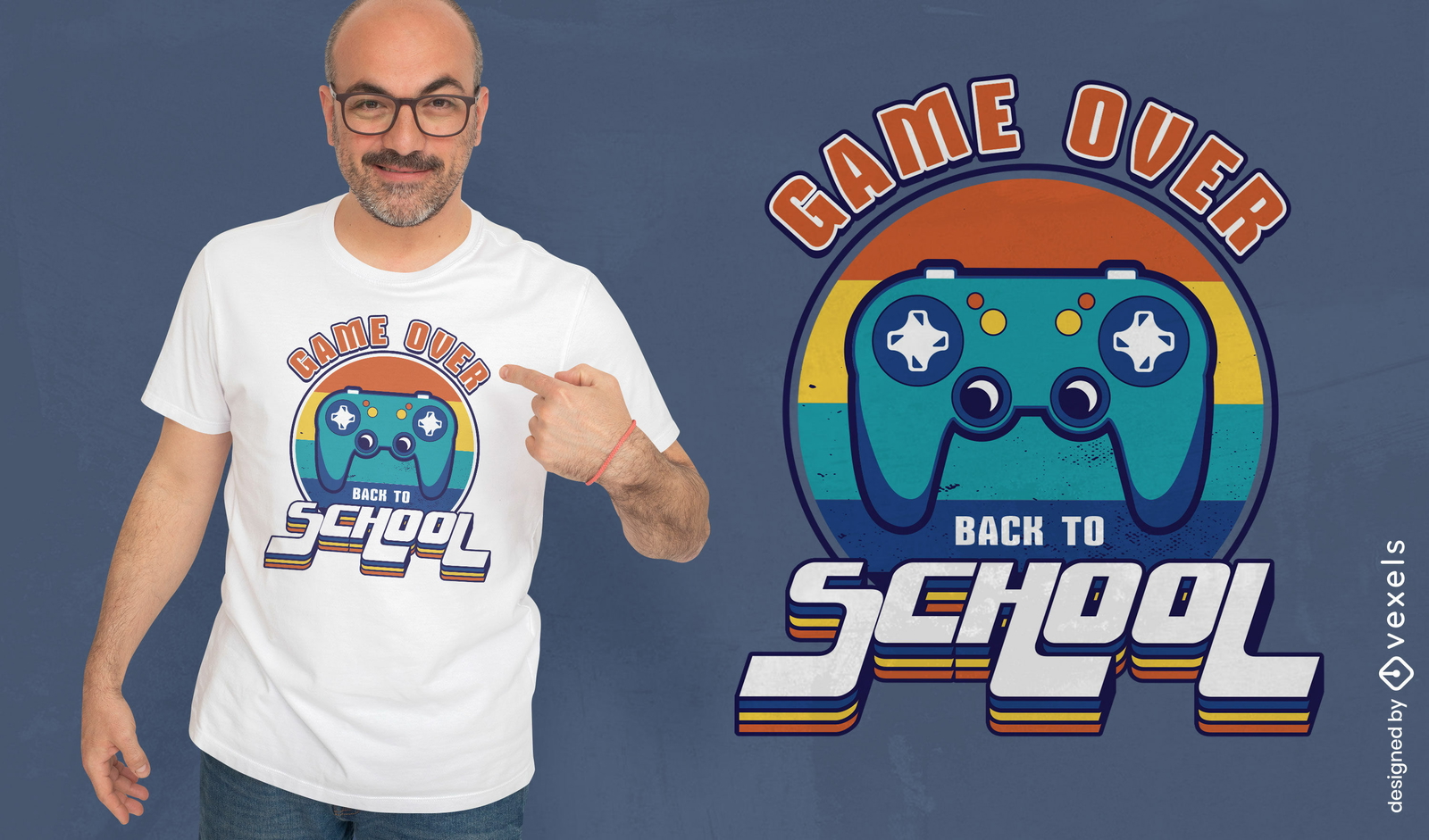 Diseño de camiseta de puesta de sol retro de joystick de videojuegos