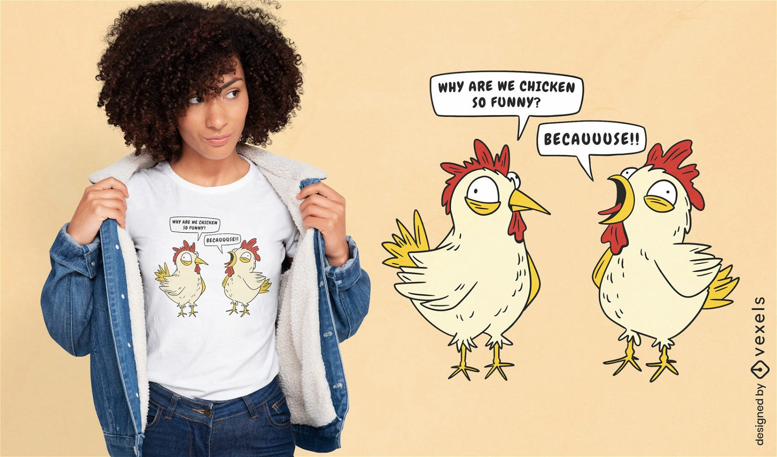 Diseño divertido de camiseta de dibujos animados de pollo