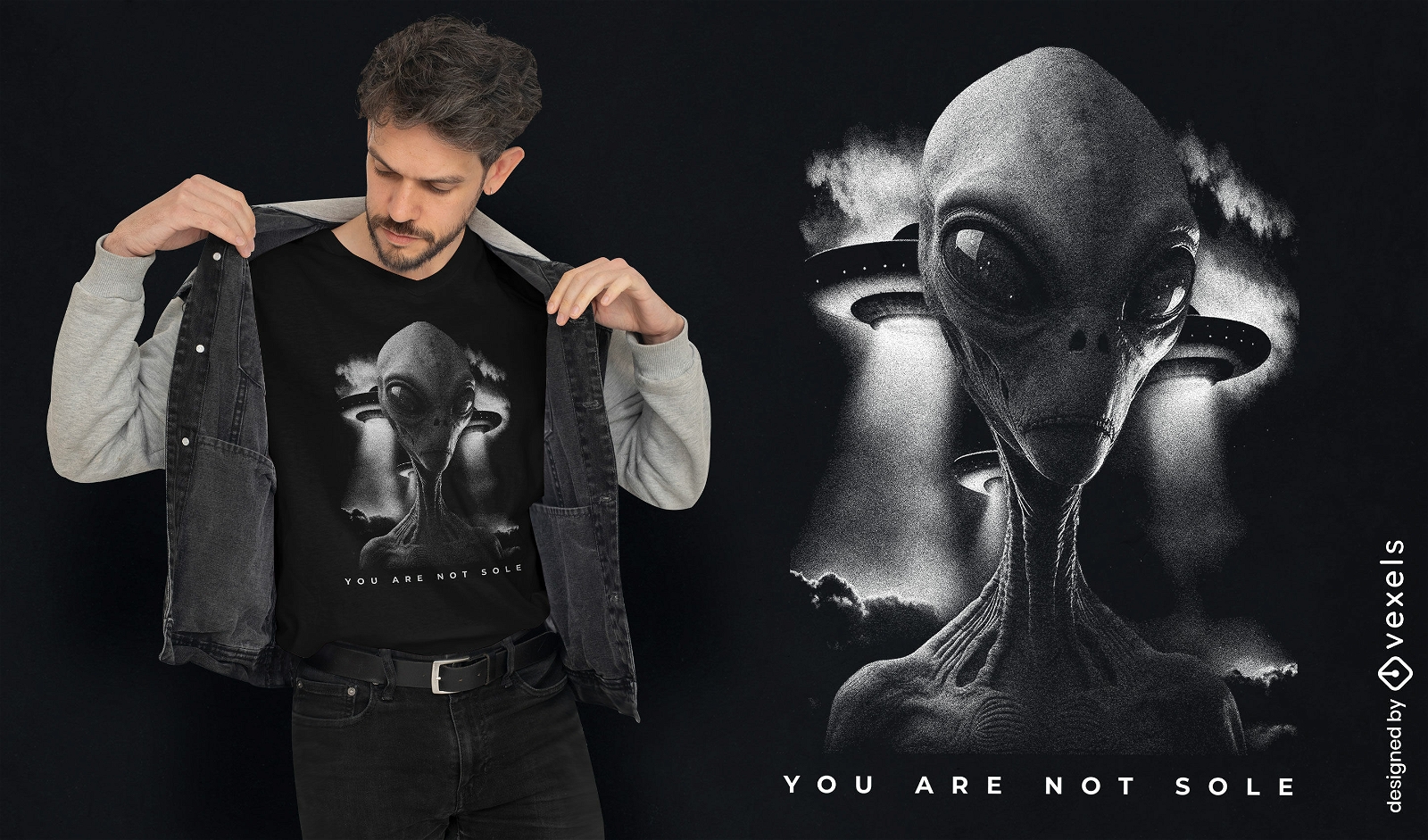 T-Shirt-Design mit Alien-Begegnung