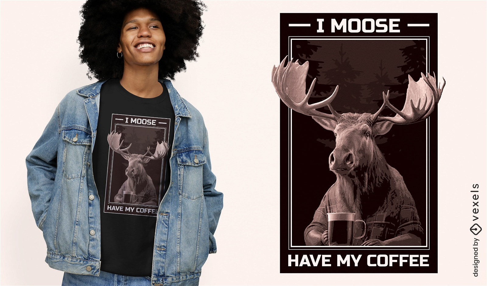 Moose animal and coffee t-shirt design