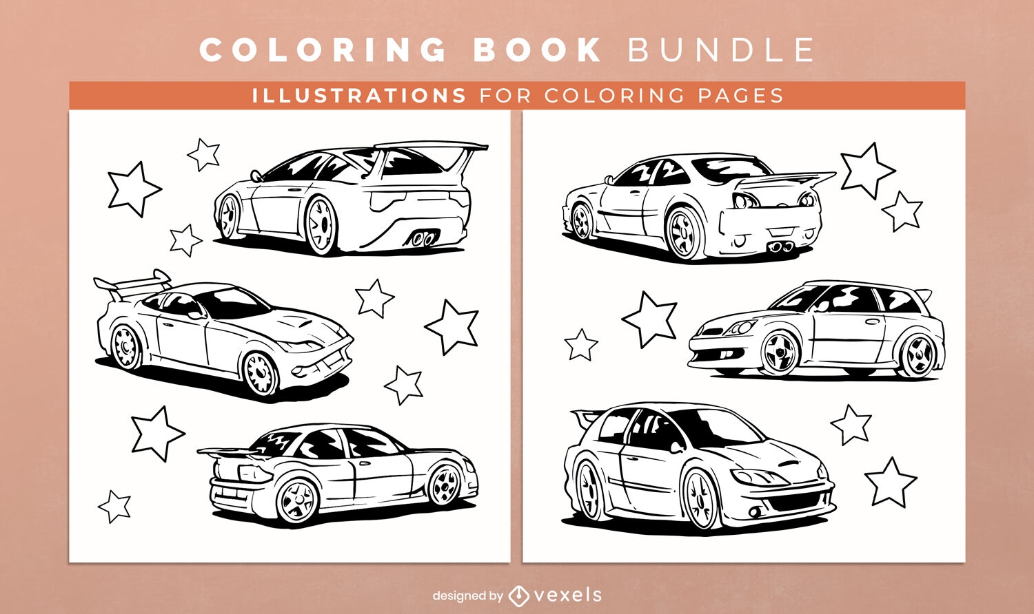 Autos deportivos para colorear páginas de diseño de libros