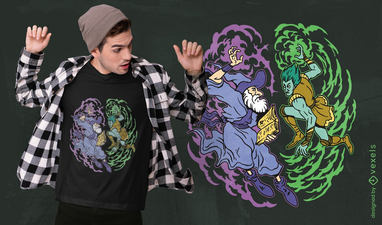 Design de camiseta de luta de mago e feiticeiro